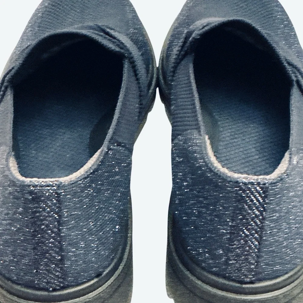 BZEES for LifeStride Muse Bow Sz 7 WIDE Loafers Blue Knit Sparkle Chunky Slip-on